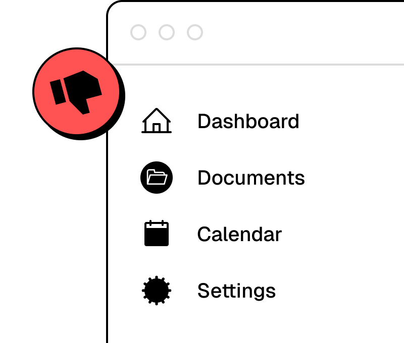 Example of amateurish UI design caused by inconsistent icons – dashboard layout with red thumbs-down symbol