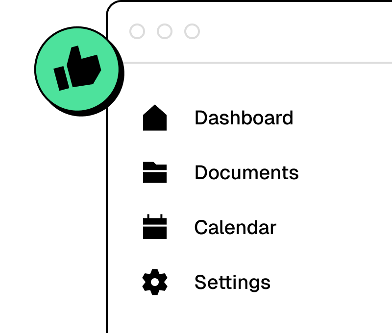 Professional-looking dashboard with consistent icon set and green thumbs-up symbol – improved UI design with Pictomate