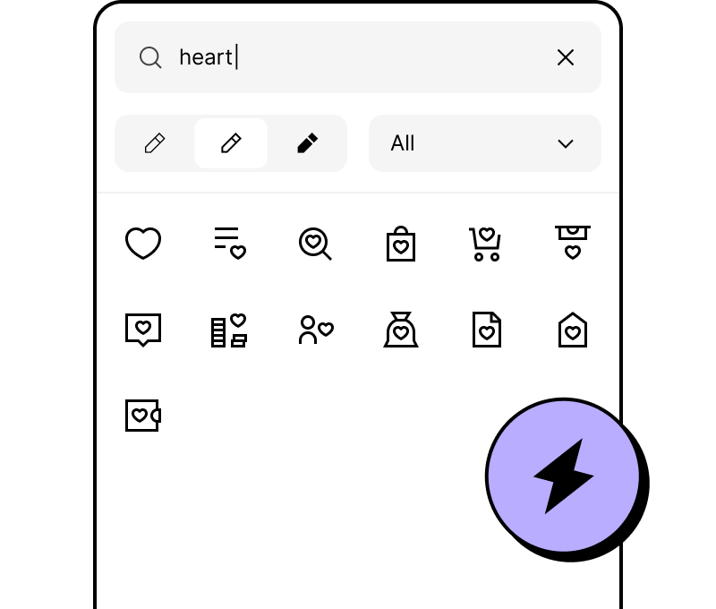 Search icons directly inside Figma plugin – fast access to heart and other UI symbols with lightning-fast insert